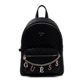 Rucsac matlasat de piele ecologica cu lant decorativ - Negru