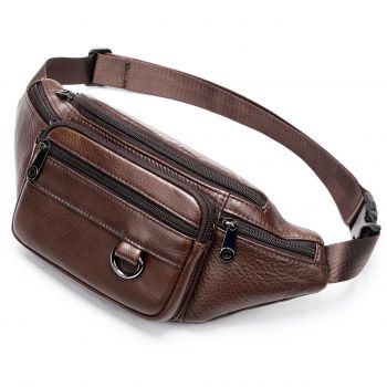 Borseta pentru barbati, Iseron GT3801, piele naturala, model maro inchis