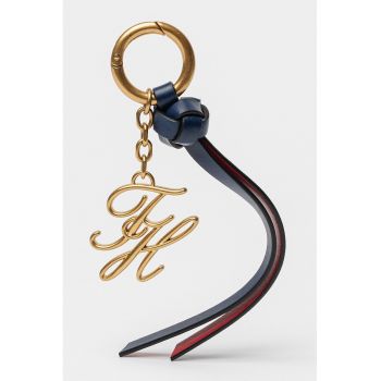 Breloc cu monograma metalica - Rosu/Auriu/Bleumarin