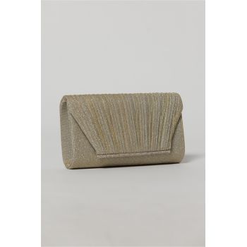 Clutch elegant auriu din lurex si detalii plisate