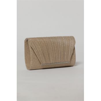 Clutch elegant rose din lurex si detalii plisate