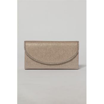Clutch nude elegant cu clapeta curbata decorata cu strasuri