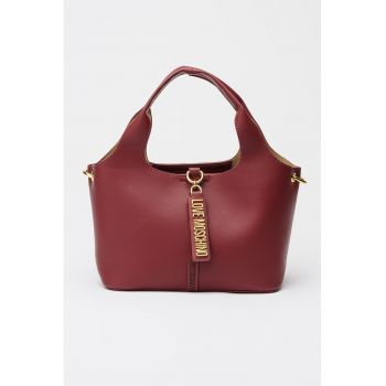 Geanta bowler din piele ecologica cu placuta logo - Violet tyrian