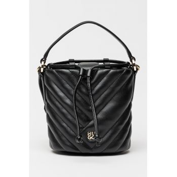Geanta bucket din piele ecologica cu snur de ajustare si aspect matlasat - Negru