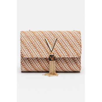 Geanta crossbody cu bareta din lant Divina Summer - Alb/Maro deschis