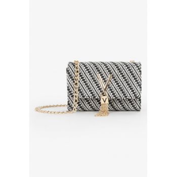 Geanta crossbody cu bareta din lant Divina Summer - Alb/Negru