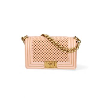 Geanta crossbody cu clapa si maner din lant - Galben deschis/Argintiu