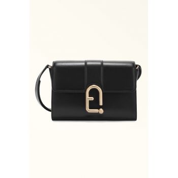 Geanta crossbody de piele cu logo - Negru