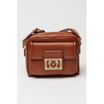 Geanta crossbody de piele ecologica cu buzunar frontal cu clapa - Caramel