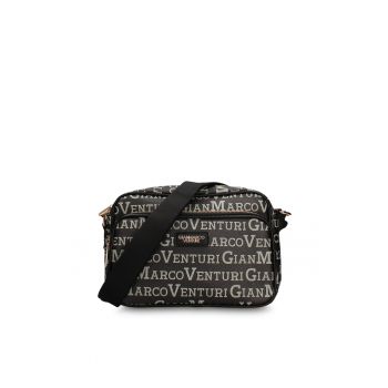 Geanta crossbody de piele ecologica cu logo Elora Pro - Negru