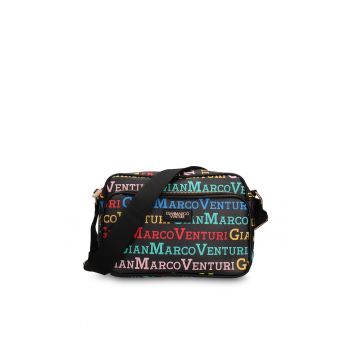 Geanta crossbody de piele ecologica cu logo Elora Pro - Verde/Negru/Roz pal