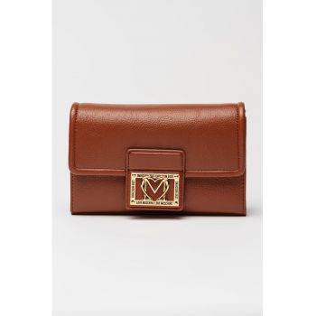 Geanta crossbody din piele ecologica cu logo metalic - Maro cognac