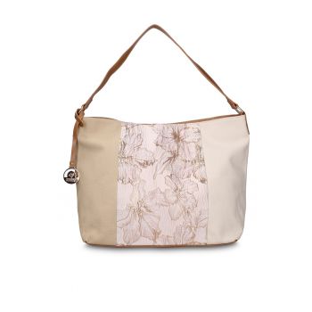 Geanta cu bareta de umar si model patchwork Alizé - Alb