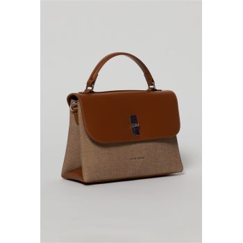 Geanta cu design modern in doua nuante de maro