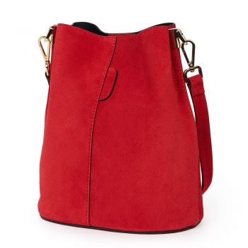 Geanta dama din piele intoarsa Milena rosie