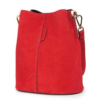 Geanta dama din piele intoarsa Milena rosie