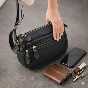 Geanta de dama, Caroline GT3832, piele naturala, Negru