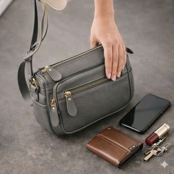 Geanta de dama, Caroline GT3834, piele naturala, Gri ieftina de firma originala