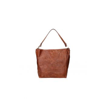 Geanta de piele cu bareta de umar si aspect de piele de crocodil 24149 - Maro