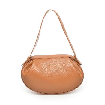 Geanta de piele cu bareta de umar si aspect texturat - Portocaliu persan