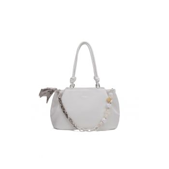 Geanta de piele ecologica cu bareta de umar din lant Seraphina - Alb