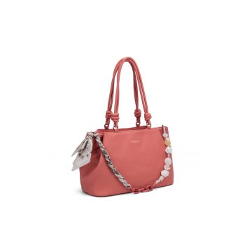Geanta de piele ecologica cu bareta de umar din lant Seraphina - Roz