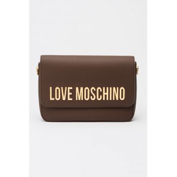 Geanta de piele ecologica cu bareta de umar si logo metalic - Maro inchis