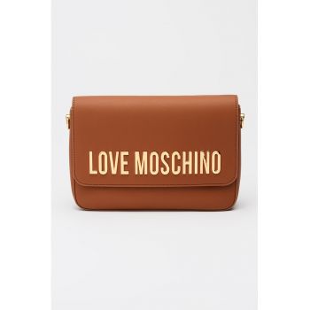 Geanta de piele ecologica cu bareta de umar si logo metalic - Maro scortisoara