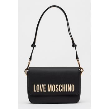 Geanta de piele ecologica cu bareta de umar si logo metalic - Negru