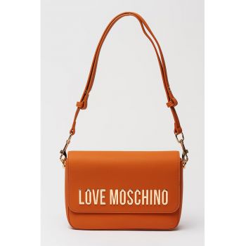 Geanta de piele ecologica cu bareta de umar si logo metalic - Portocaliu persan