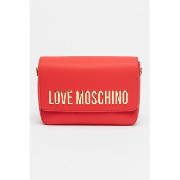 Geanta de piele ecologica cu bareta de umar si logo metalic - Rosu vermillion