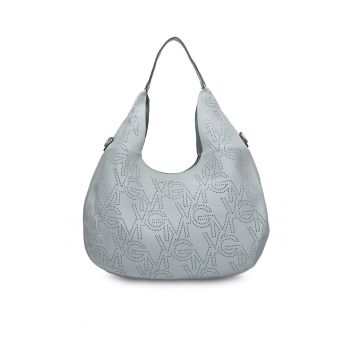 Geanta de piele ecologica cu bareta si monograma Silvana - Albastru deschis