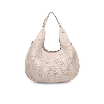 Geanta de piele ecologica cu bareta si monograma Silvana - Bej