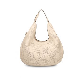 Geanta de piele ecologica cu bareta si monograma Silvana - Kaki