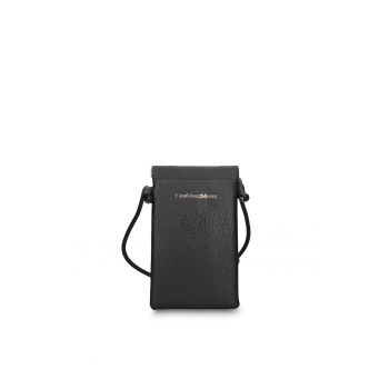 Geanta de piele ecologica cu logo pentru telefon Celestia Nova - Negru