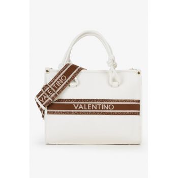 Geanta de piele ecologica cu logo si maner - Alb