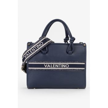 Geanta de piele ecologica cu logo si maner - Bleumarin