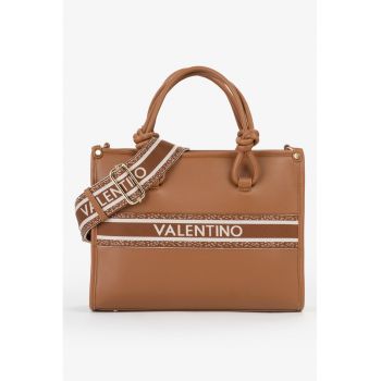 Geanta de piele ecologica cu logo si maner - Caramel