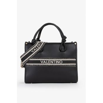 Geanta de piele ecologica cu logo si maner - Negru