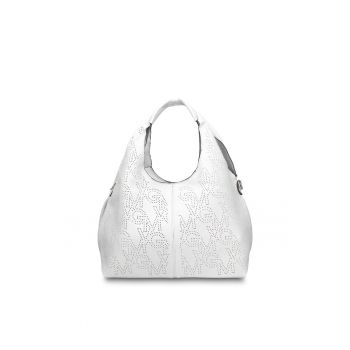 Geanta de piele ecologica cu maner si perforatii Elora Plus - Alb