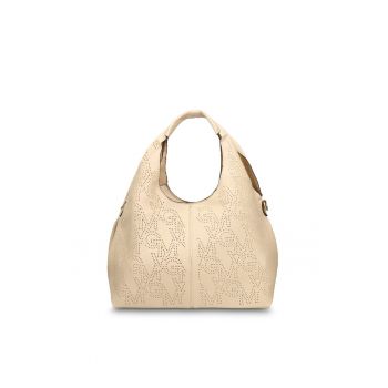 Geanta de piele ecologica cu maner si perforatii Elora Plus - Kaki