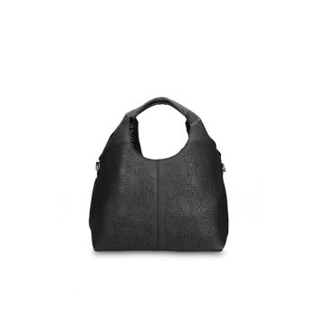 Geanta de piele ecologica cu maner si perforatii Elora Plus - Negru