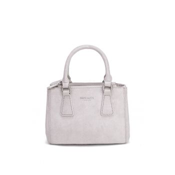 Geanta de piele intoarsa ecologica cu maner si bareta de umar Eris - Gri deschis