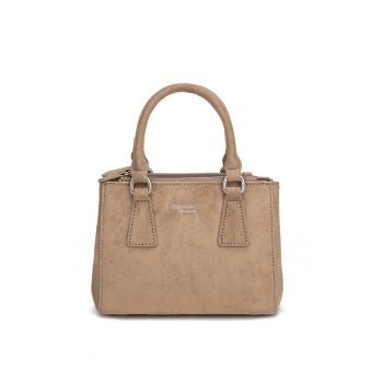 Geanta de piele intoarsa ecologica cu maner si bareta de umar Eris - Maro taupe