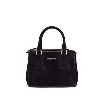 Geanta de piele intoarsa ecologica cu maner si bareta de umar Eris - Negru