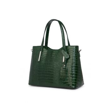 Geanta din piele amprentata Carolina - Verde