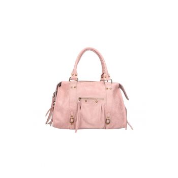 Geanta din piele cu manere in partea de sus Elara - Roz