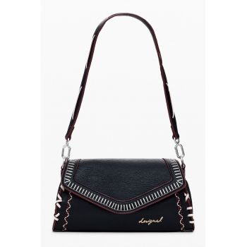 Geanta din piele ecologica cu bareta de umar si clapa - Visiniu/Negru