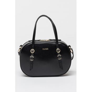 Geanta din piele ecologica cu bareta de umar si logo - Negru