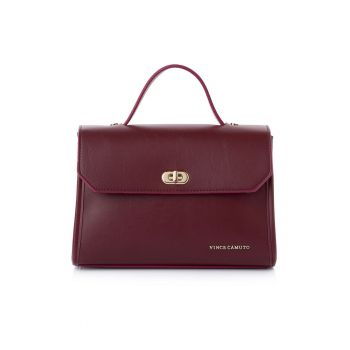 Geanta din piele ecologica cu maner si logo - Visiniu